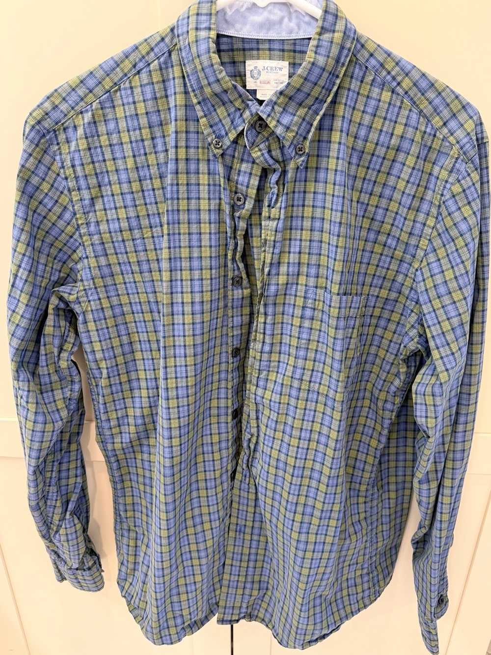 J. Crew Men's Blue and Green Plaid Button-Down Shirt